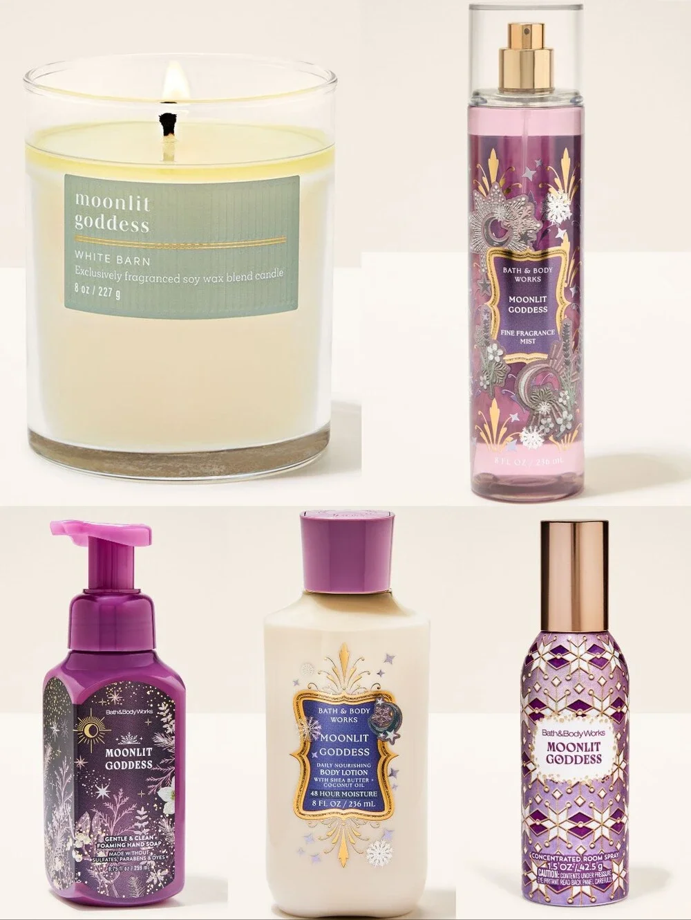 Bath & Body Works Moonlit Goddess 5 Piece Body Care & Candle Set New RARE